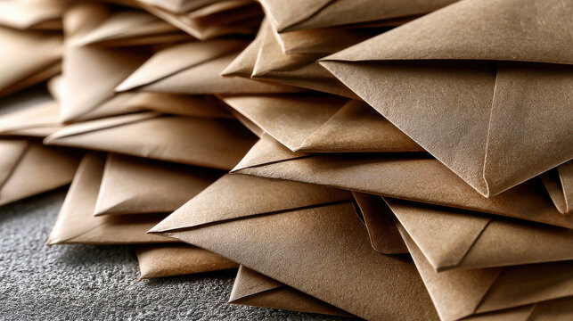 Brown envelope kraft paper closed mail postal packaging stationery stack texture paper communication background brown envelope mail message document office supply pile heap overlap pattern closeup