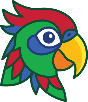 Colorful parrot head profile vector illustration for tropical branding