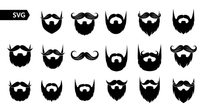 Various beard and mustache styles icons.