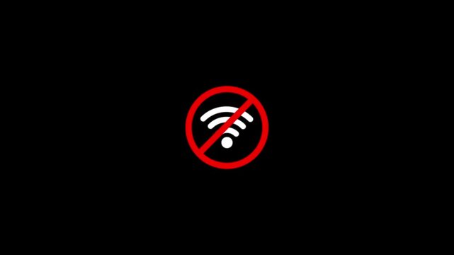 No wi fi signal icon animated on a black background.