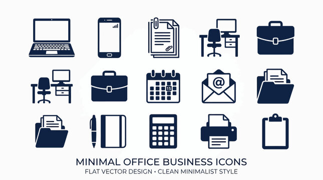 Minimal office business icons set.