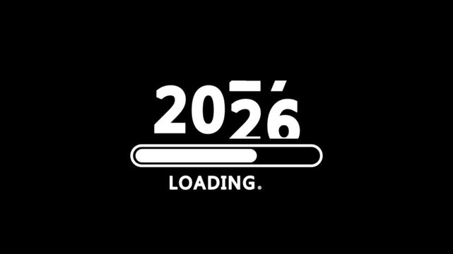 Neon Glowing 2026 to 2027 Year Transition Overlay with Sliding Numbers, Loading Bar, Alpha Channel