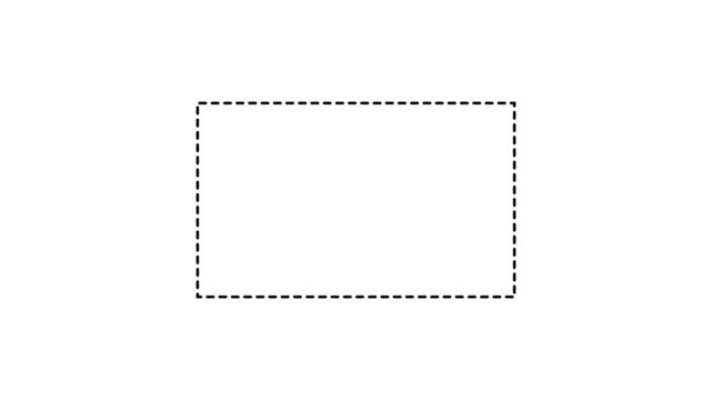 Dotted line rectangle frame animation on white background. Animation of a dotted line path from left to right point. border frame dotted line animation isolated on white screen. 4k video animation