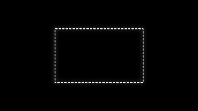 Dotted line rectangle frame animation on white background. Animation of a dotted line path from left to right point. border frame dotted line animation isolated on black screen. 4k video animation