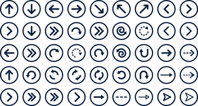 Arrows pointing in various directions are contained within circular frames for user interface design.