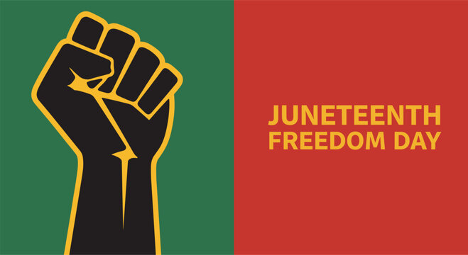 Raised fist symbol represents the struggle for equality and justice on the Juneteenth Freedom Day holiday.