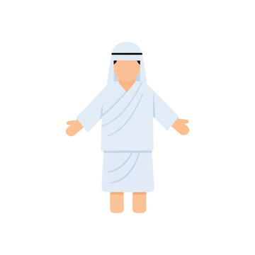 Muslim man in Ihram clothing for Hajj pilgrimage vector.