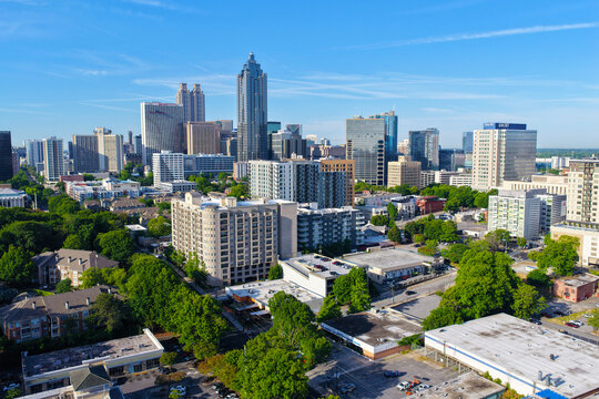 High resolution drone photo of Atlanta skyline