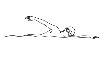 Naklejka premium Continuous one line drawing of a swimmer competing in a swimming race minimalist sports art with swimming