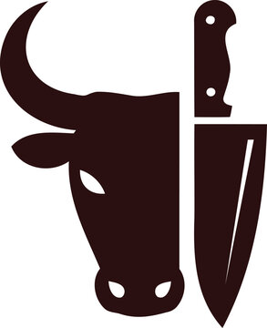 Bull head with knife slaughterhouse meat industry symbol graphic design element isolated on white background