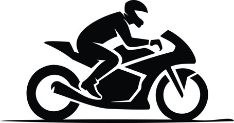 Motorcycle rider in motion silhouette on white background speed and adrenaline rush concept © MD HASAN