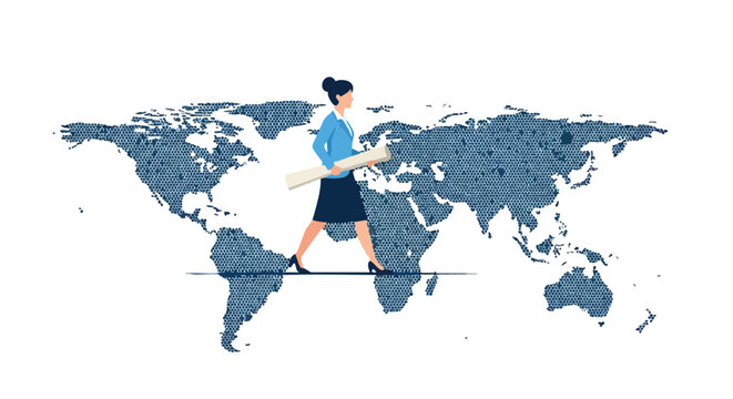 Female executive leading global market entry and international business expansion strategy for enterprise scaling