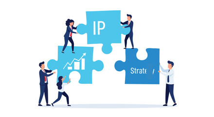 Fototapeta premium Diverse corporate business team integrating intellectual property protection into a scalable growth strategy through collaborative problem solving