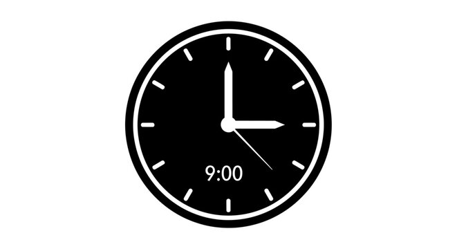 Analog clock showing nine oclock.