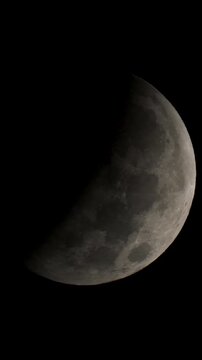 Partial Lunar Eclipse in Santiago, Chile - Detailed View of Moon Surface and Craters Against Black Night Sky Background for Astronomy and Science Content