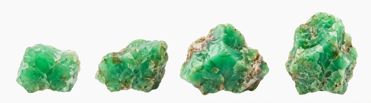 Collection of rough Chrysoprase gemstones isolated on white background