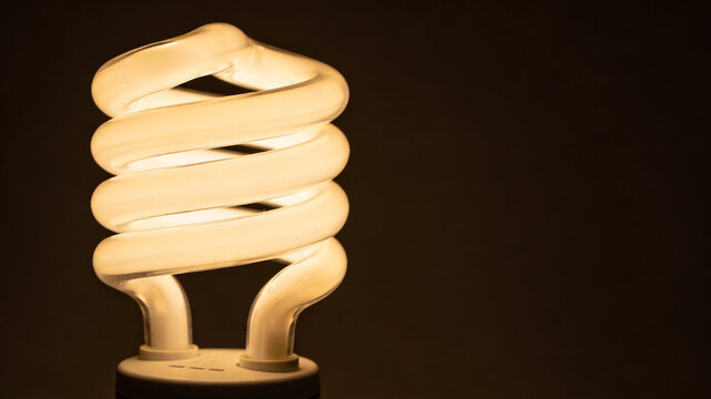 Spiral Compact Fluorescent Light Bulb Glowing in Dark