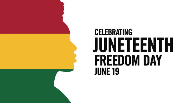 Juneteenth silhouette of a person displays the pan-african flag colors on a clean white background.