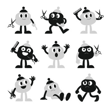 Cute Barber and Hairdresser Mascot Sprite Sheet for Salon Branding Set