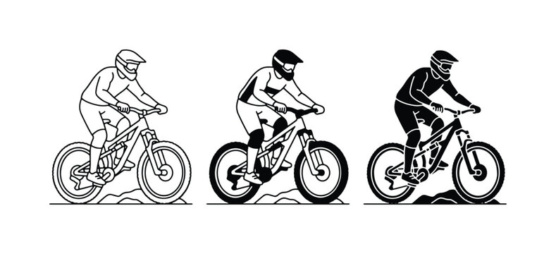 Mountain Biker Vector Icons, Downhill Cycling Sport Illustration, Extreme Sports Rider Graphics
