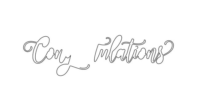 congratulations calligraphy lettering line art typography 4k motion graphic video on white background