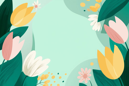 Minimal Spring Floral Vector Background with Tulips and Daisies Flat Pastel Illustration