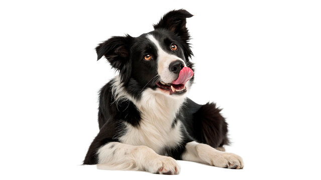 Cute black and white border collie dog looking attentively for pet care and animal training concepts