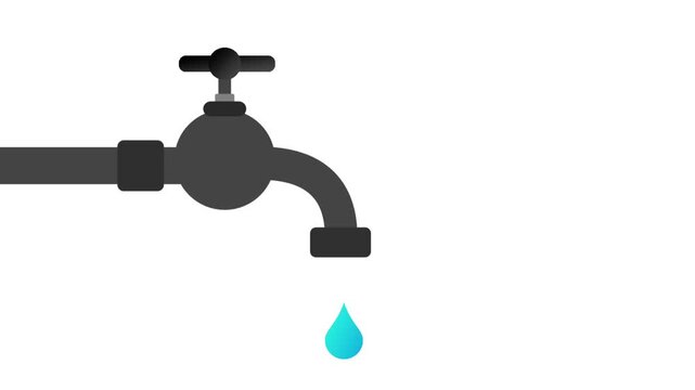 A flat 2D animation of a water drop falling from a faucet, featuring both a white background and a green screen for chroma key.