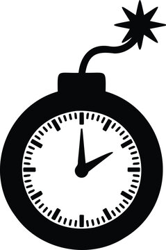 Bomb with clock face and fuse about to explode  countdown timer concept