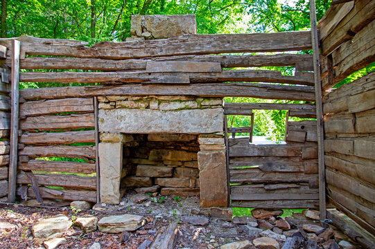 Remains of rustic timber cabin