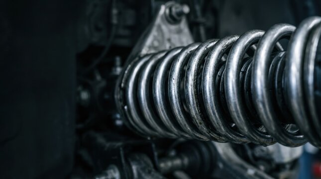 Close up view of a heavy duty metal spring component within industrial machinery