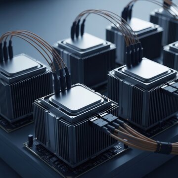 Futuristic server racks with glowing wires