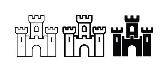 Castle Icons Set, Medieval Fortress Graphics, Royal Palace Symbols, Fantasy Architecture Vector Collection © Shahnaz