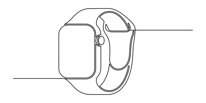Modern smartwatch continuous single line drawing minimalist wearable device outline vector illustration simple design