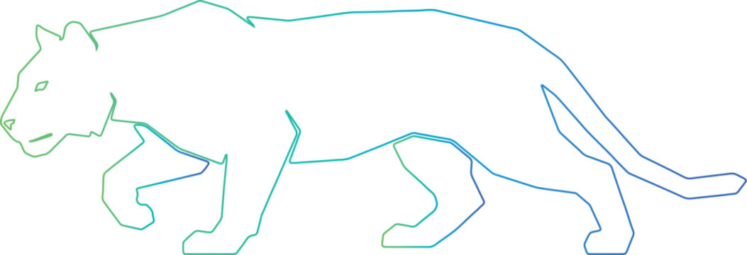 Stalking tiger vector line art icon with green and blue gradient outline on white