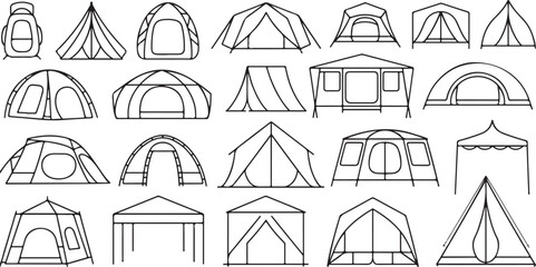 Camping tent icons collection featuring various outdoor shelter designs and related equipment for adventure Outdoor Shelter Designs © KULSUM