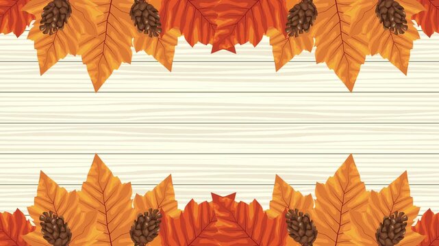 Autumn leaves frame motion on wooden background for Thanksgiving and fall season.