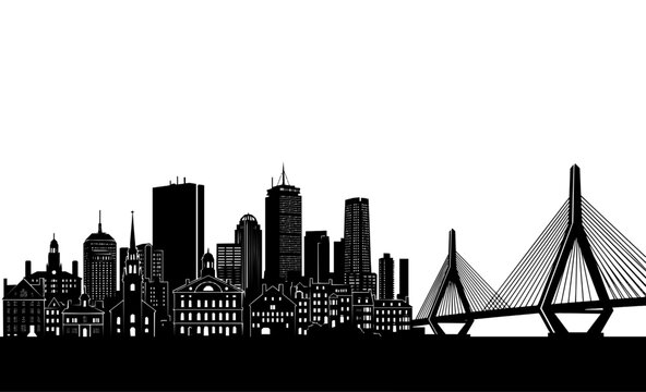 Boston Skyline Silhouette with Zakim Bridge