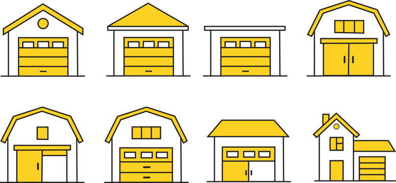 Colorful vector garages and small houses illustration set victor illustration