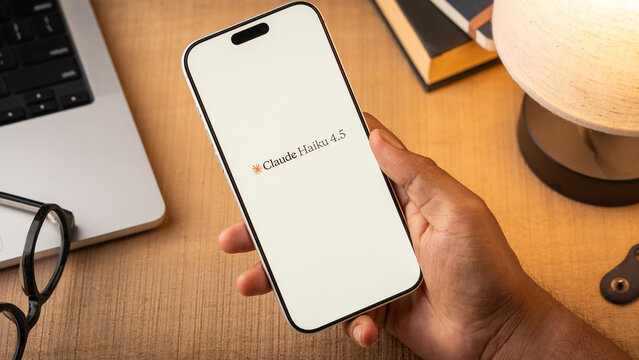 Claude haiku logo is displayed on the screen of a smartphone, in Bangalore, India, on May 11, 2026