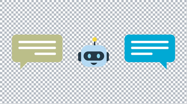 Chat interface with robot icon between two speech bubbles victor illustration