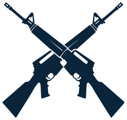 Two crossed rifles in a crisscross pattern on white background