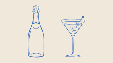 Minimalist martini glass and champagne bottle illustration victor illustration © MD NUR MIA