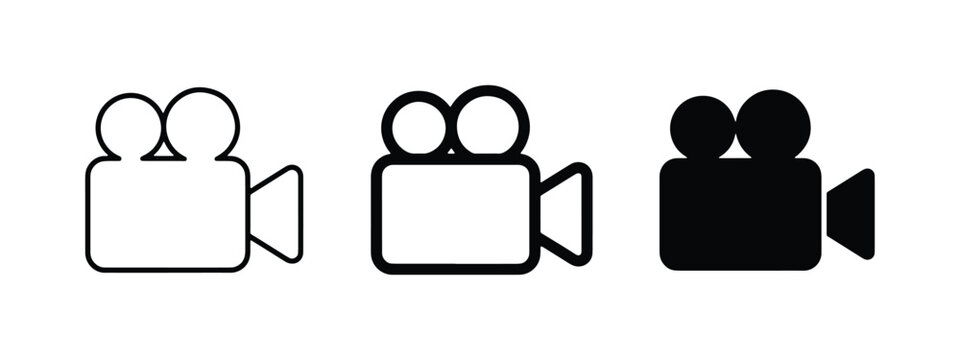 Vintage Film Camera Icons, Classic Movie Projector Symbols, Retro Cinema Equipment Graphics