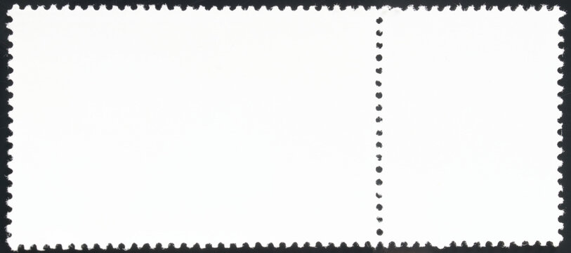 Clean empty back of two connected postage stamps against a dark background. Ready as a mockup blank for creative designs, vintage letters, and personalized greeting ideas. Photo