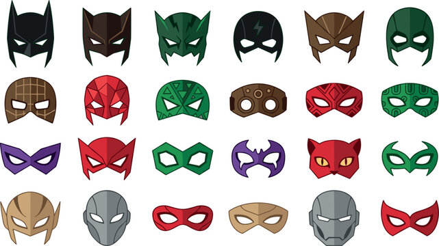 Superhero and Villain Masks Set Vector Illustration for Comics, Animation, and Fantasy Design