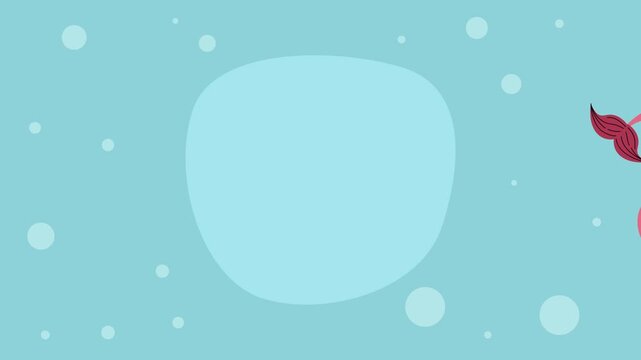 Animated mermaid swimming in blue ocean water with bubbles, fantasy sea creature motion graphic.