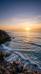 Obraz premium Sunset over majestic coastal cliffs serene ocean view landscape photography natural beauty background