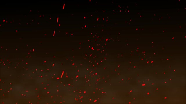 4k Realistic fire sparks and glowing embers flying on dark background.