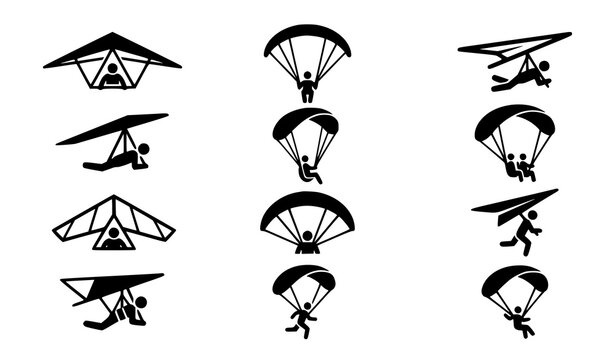 Minimal flat hang glider and paraglider icon set modern extreme air sport vector collection